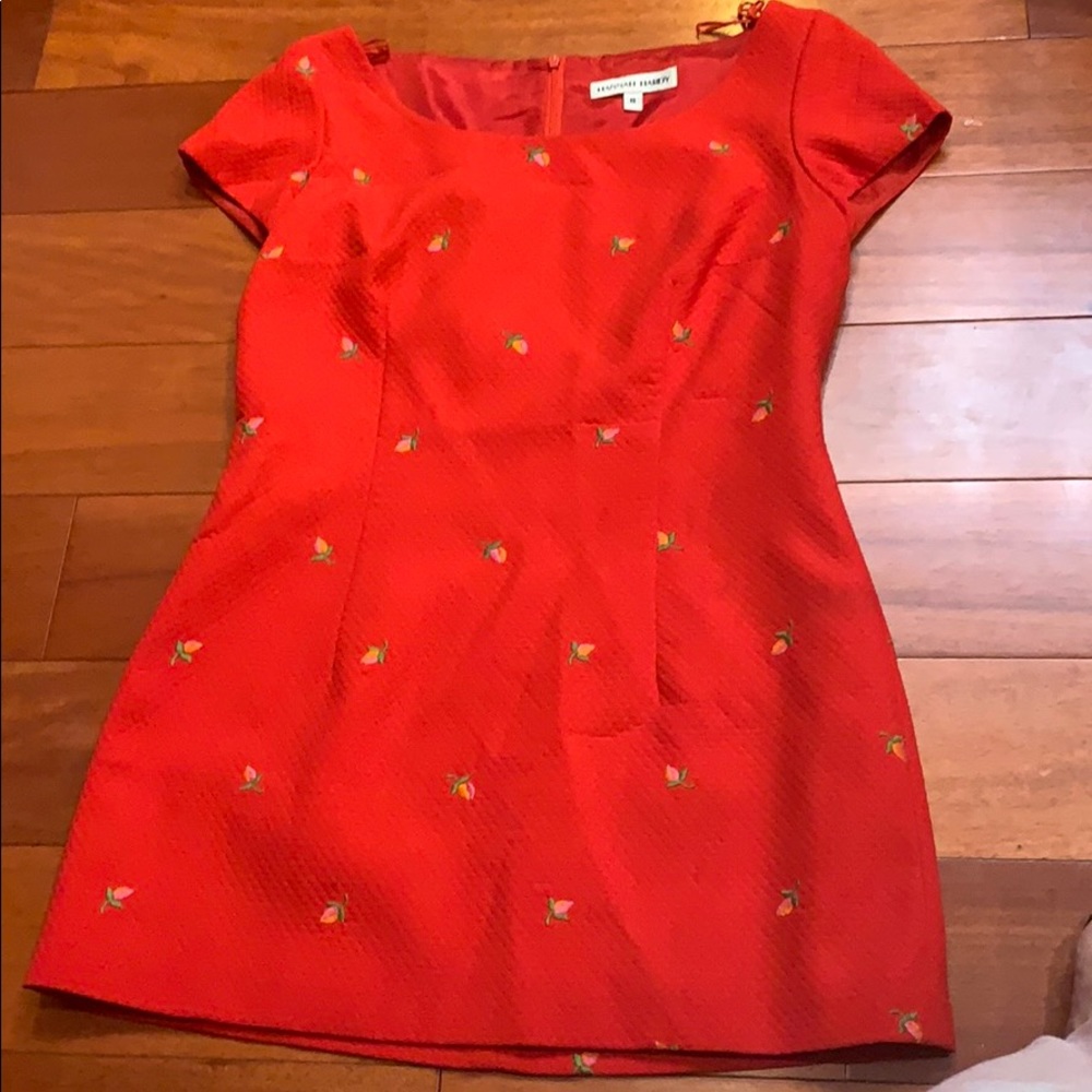 Red flower short sleeve dress